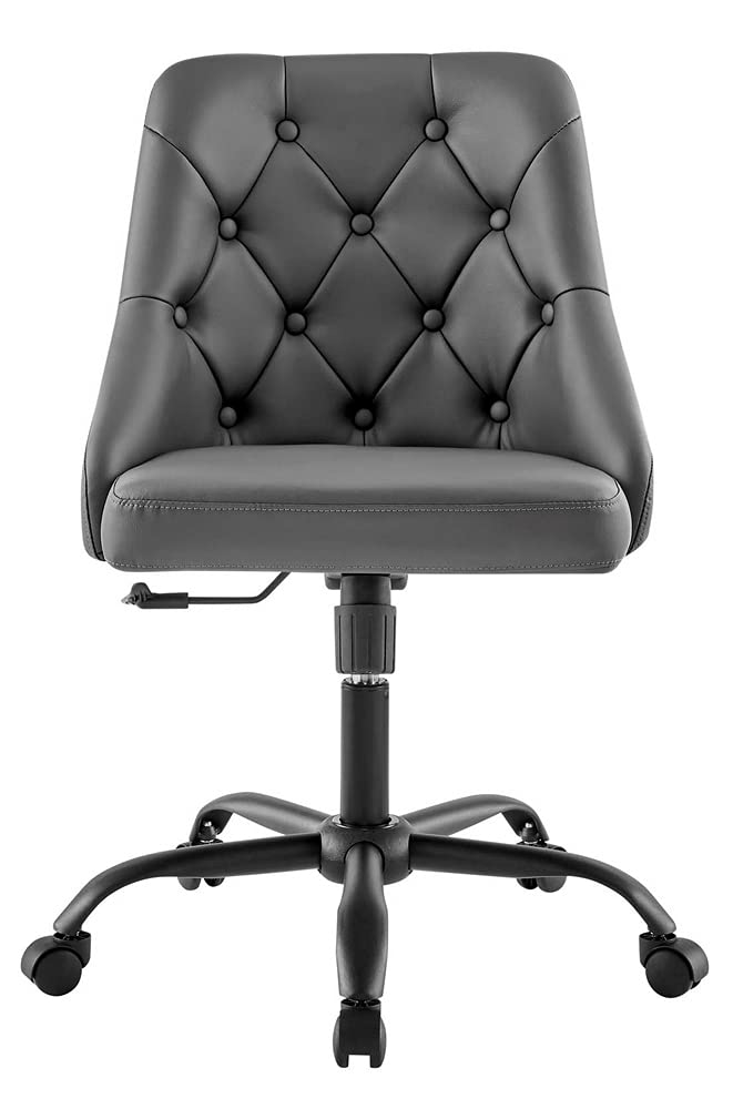 home office desk chairs | CasaFoyer Distinct Tufted Vegan Leather Office Chair | Contemporary Style | Timeless Elegance | Comfortable & Supportive | 360-degree Swivel | Tilt Control | Height Adjustable | Black Gray | casafoyer.myshopify.com