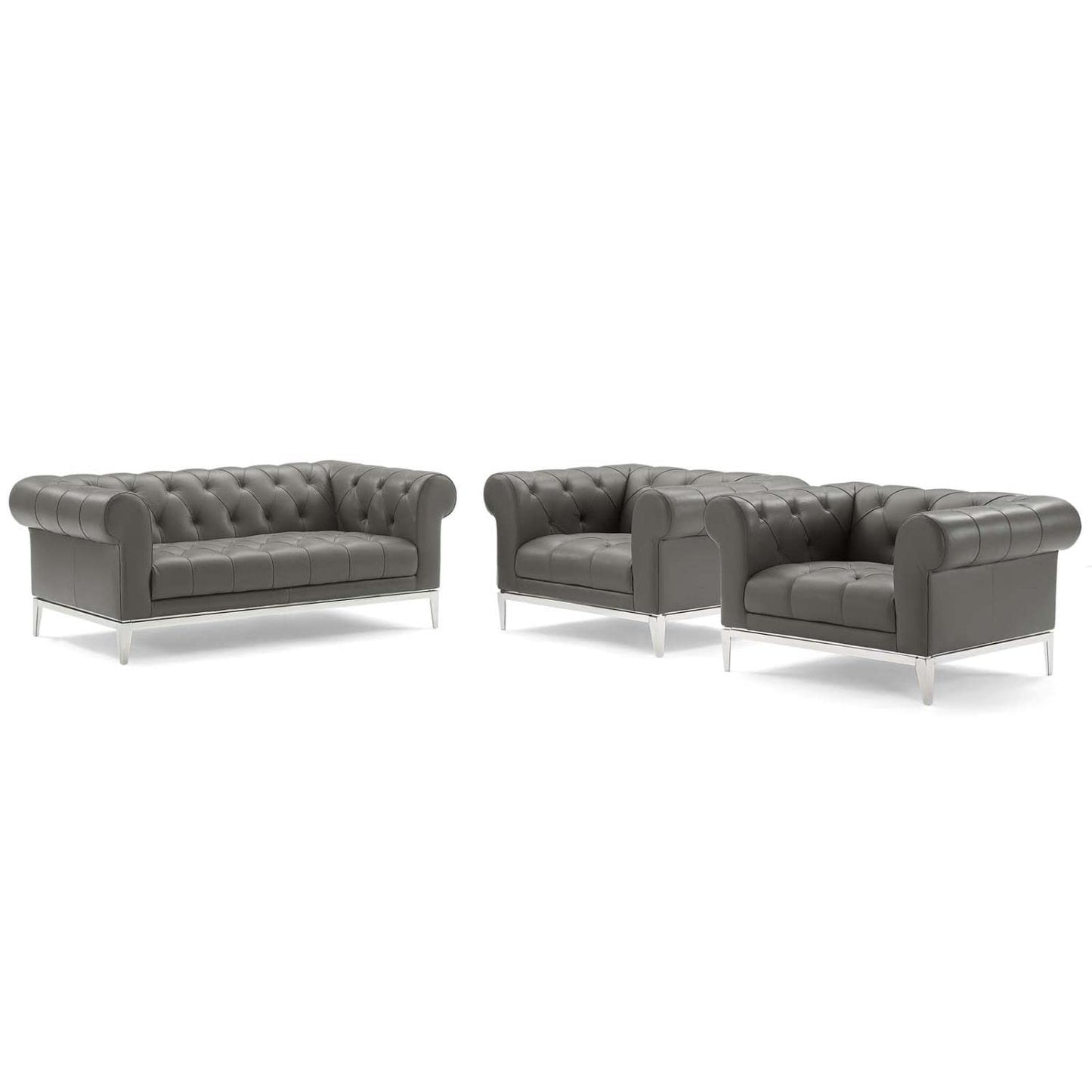 kitchen and dining room sets | CasaFoyer Idyll Leather Chesterfield Loveseat | 2 Armchair Set - Spacious | Comfortable | Timeless - Gray | casafoyer.myshopify.com