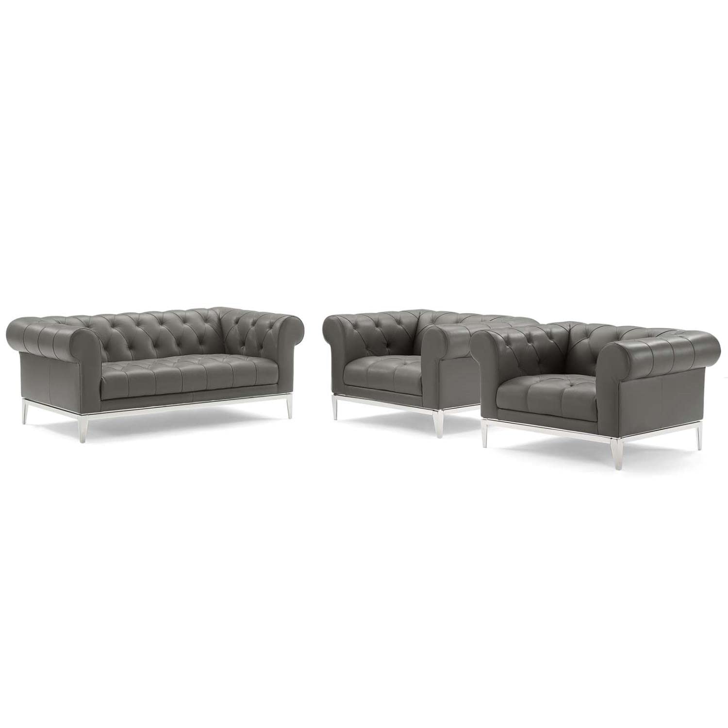 kitchen and dining room sets | CasaFoyer Idyll Leather Chesterfield Loveseat | 2 Armchair Set - Spacious | Comfortable | Timeless - Gray | casafoyer.myshopify.com