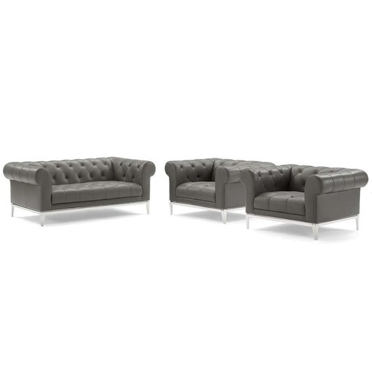kitchen and dining room sets | CasaFoyer Idyll Leather Chesterfield Loveseat | 2 Armchair Set - Spacious | Comfortable | Timeless - Gray | casafoyer.myshopify.com