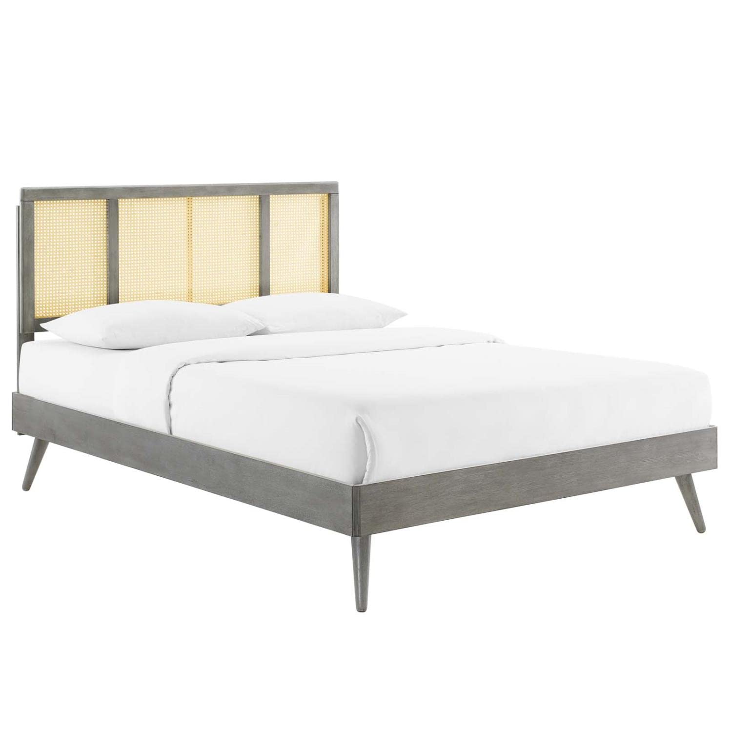adjustable bed bases | CasaFoyer Kelsea Woven Cane Rattan Wood Full Platform Bed | Retro Detail | Organic Aesthetics | Mid-Century Modern with Tropical Flair | Sturdy | No Box Spring Needed | Gray | casafoyer.myshopify.com