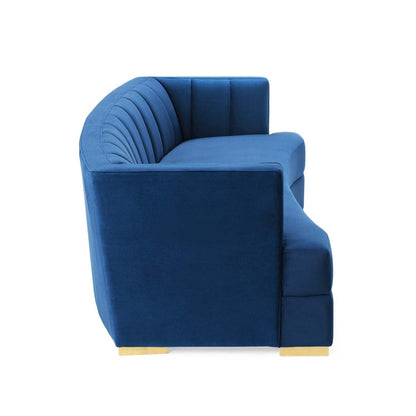 sofas | CasaFoyer Encompass Curved Channel Tufted Performance Velvet Sofa | Art Deco Elegance | Stain-Resistant | Luxuriously Comfortable | Gold Legs | Navy | casafoyer.myshopify.com