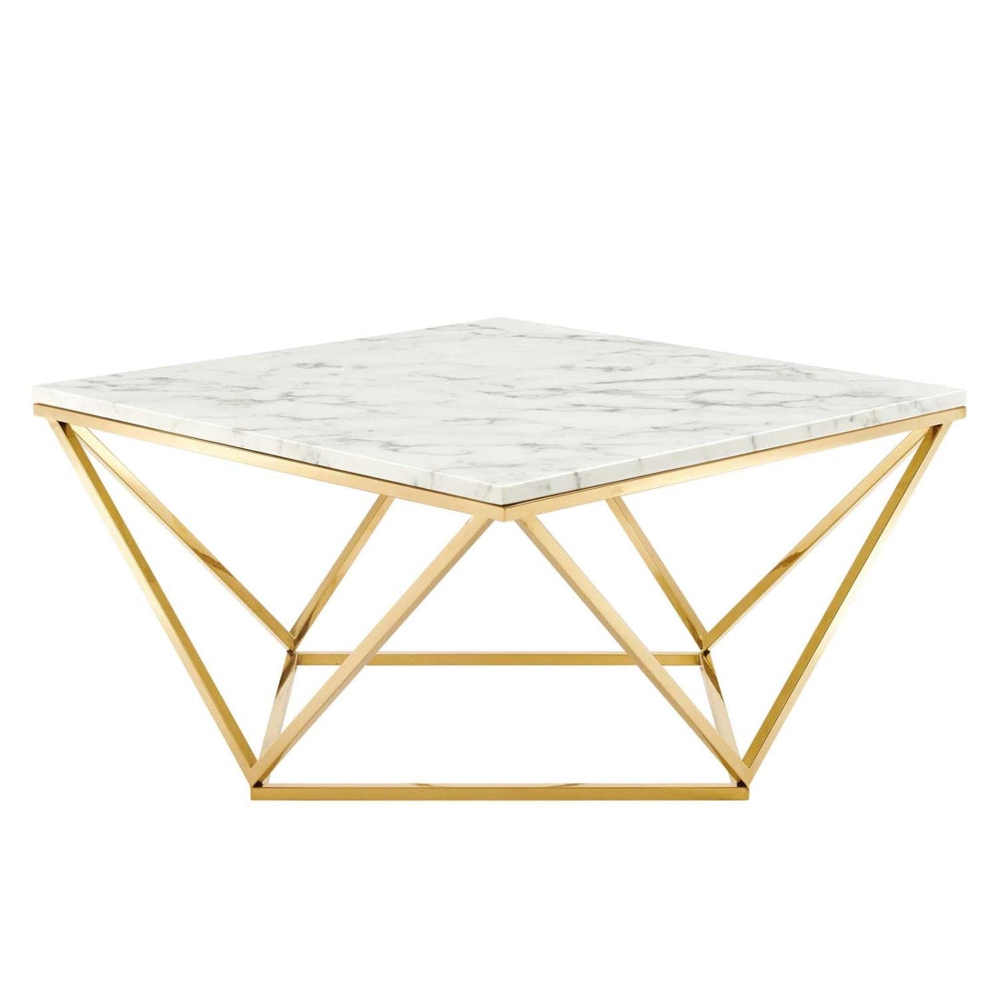 coffee tables | Ergode Vertex Gold Stainless Steel Coffee Table | Geometric Pattern | Artificial Marble Top | Non-Marking Foot Caps | Assembly Required | casafoyer.myshopify.com