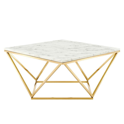 coffee tables | Ergode Vertex Gold Stainless Steel Coffee Table | Geometric Pattern | Artificial Marble Top | Non-Marking Foot Caps | Assembly Required | casafoyer.myshopify.com