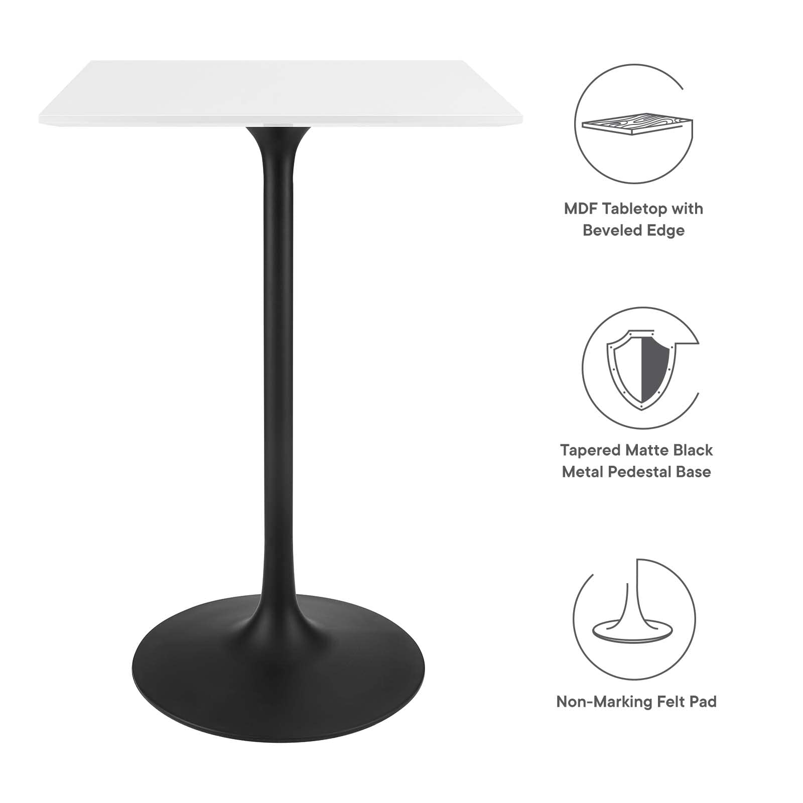 bar tables | Ergode Lippa 28 Bar Table | Timeless Modern Design | Scratch & Chip Resistant | Square White Top | Metal Tapered Base | Ideal for Home & Commercial Use | casafoyer.myshopify.com