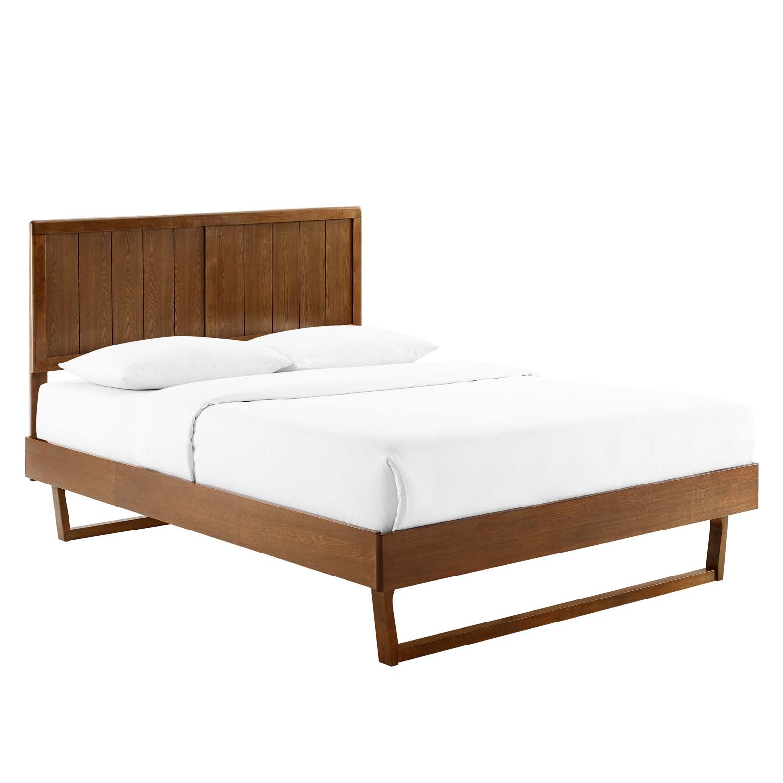 bed frames | CasaFoyer Alana Wood King Platform Bed | Modern Style | Retro Design | Wood Paneling | Sturdy Frame | No Box Spring Needed | Easy Assembly | Walnut | casafoyer.myshopify.com