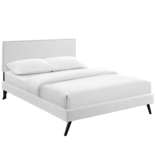 adjustable bed bases | CasaFoyer Macie Platform Bed | Solid Wood Frame | Vinyl Upholstery | Tapered Legs | Wooden Slat Support System | White | casafoyer.myshopify.com