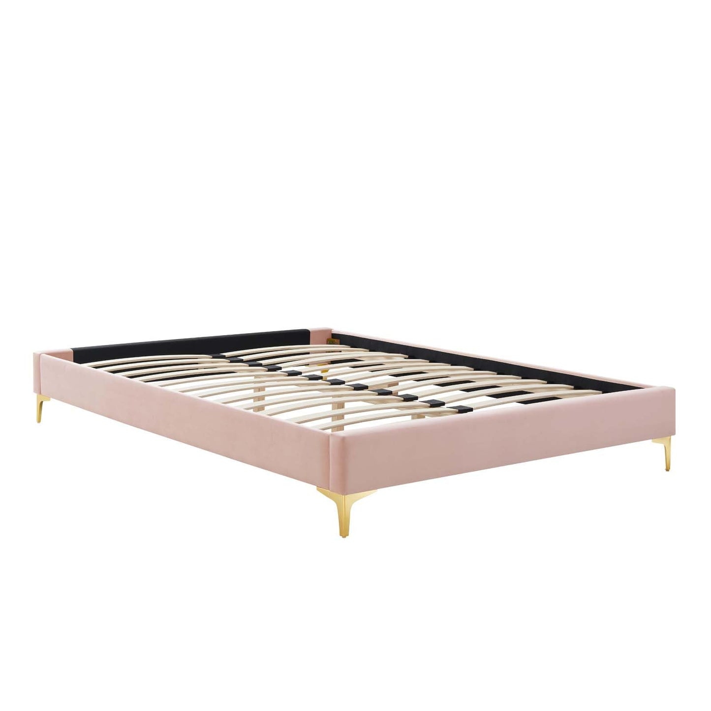 Bed | CasaFoyer Sutton Performance Velvet King Bed Frame | Stain-Resistant | Durable | No Box Spring Needed | Gold Metal Legs | Versatile | Compatible with Various Headboards | Pink | casafoyer.myshopify.com