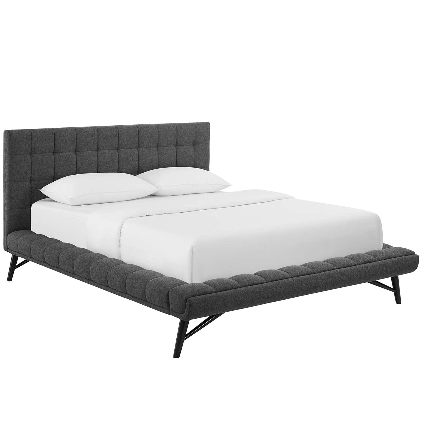 adjustable bed bases | CasaFoyer Julia Queen Platform Bed | Gray Upholstered Fabric | Sturdy Plywood Frame | Wood Legs | Biscuit Tufting | Foam Padding | Wood Slat Support | Holds up to 800 lbs | casafoyer.myshopify.com