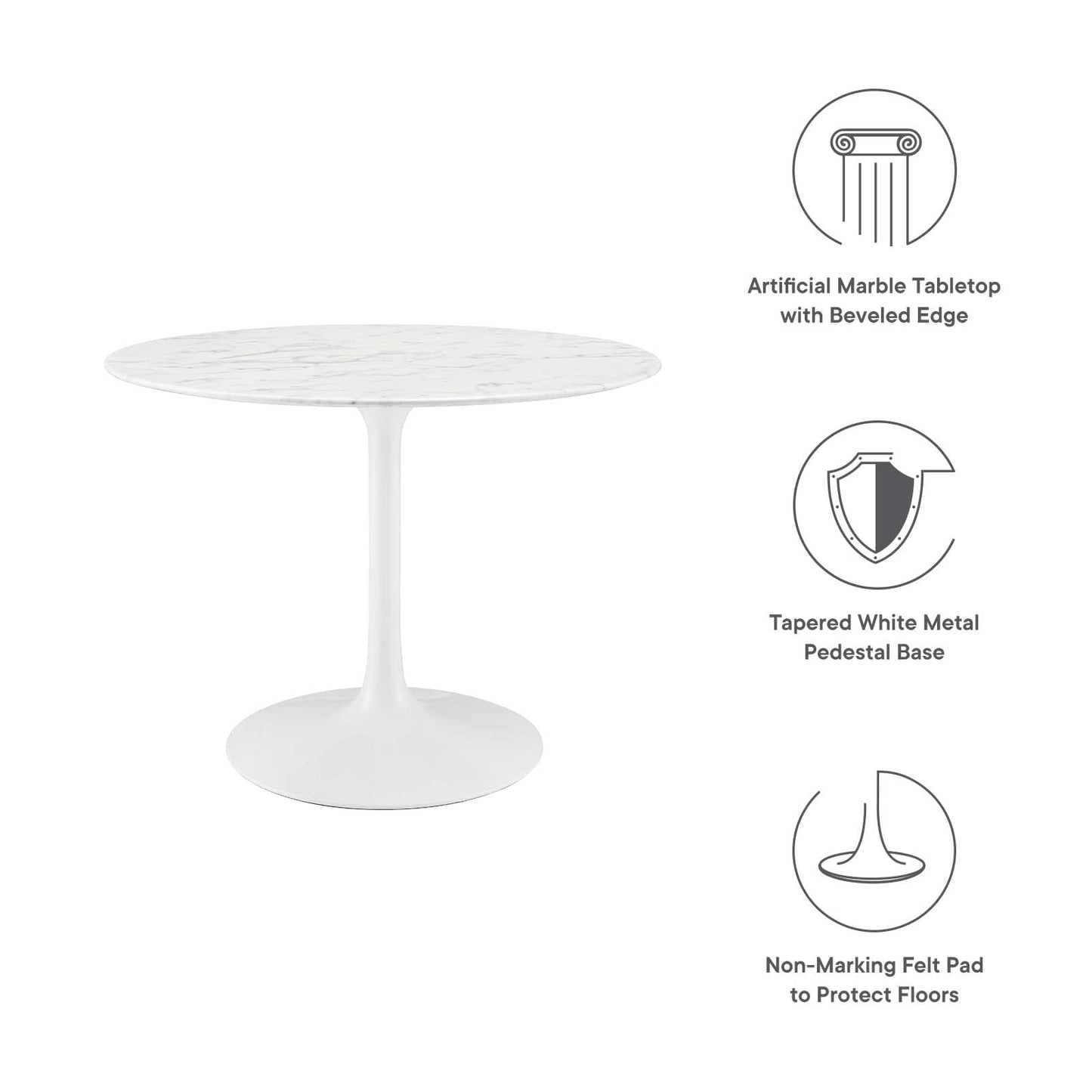Dining Table | Lippa 40 Round Artificial Marble Dining Table | Timeless Modern Design | Scratch Resistant Finish | Tapered Metal Base | White | casafoyer.myshopify.com