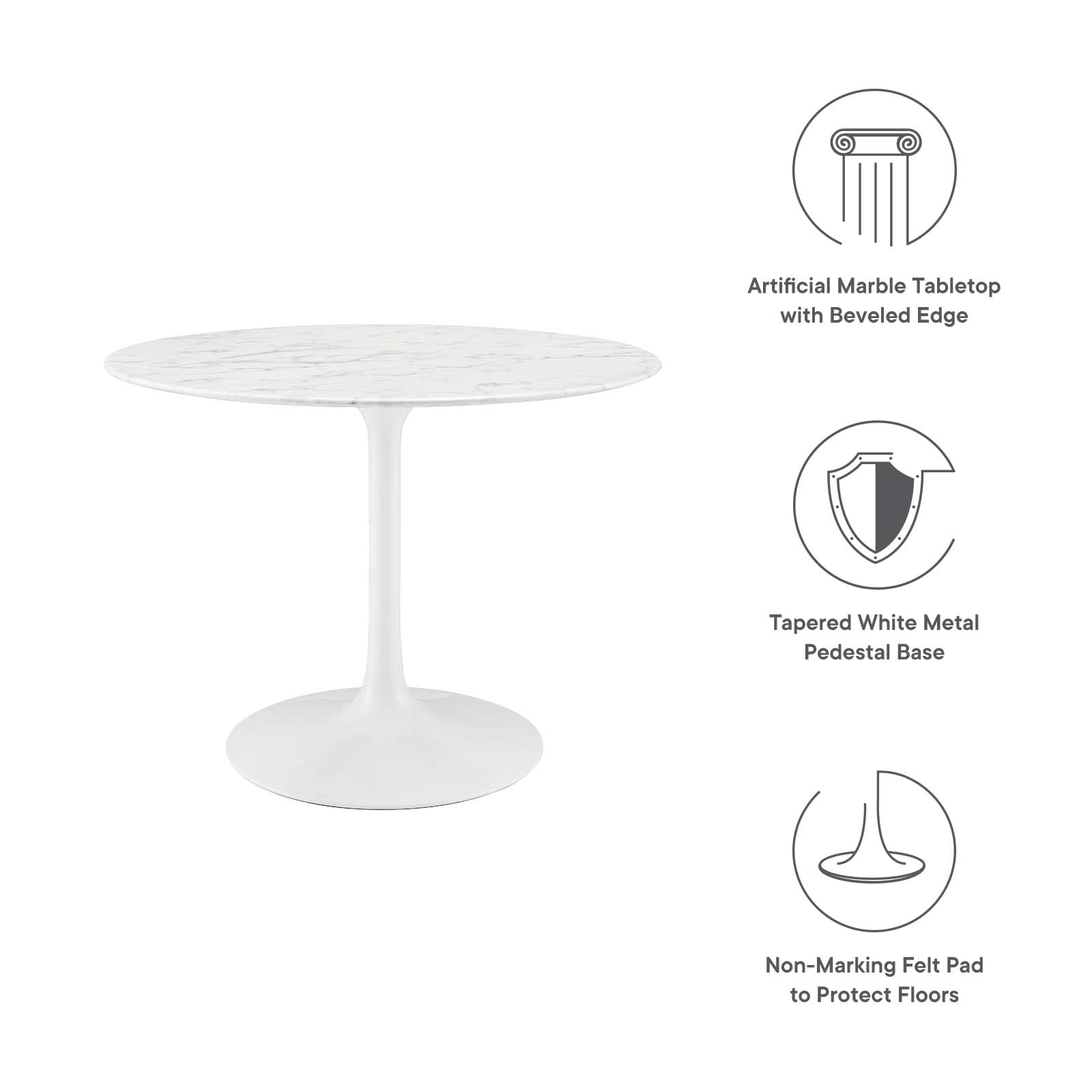Dining Table | Lippa 40 Round Artificial Marble Dining Table | Timeless Modern Design | Scratch Resistant Finish | Tapered Metal Base | White | casafoyer.myshopify.com