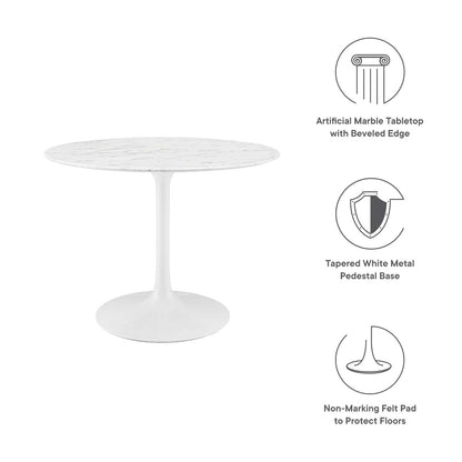 Dining Table | Lippa 40 Round Artificial Marble Dining Table | Timeless Modern Design | Scratch Resistant Finish | Tapered Metal Base | White | casafoyer.myshopify.com