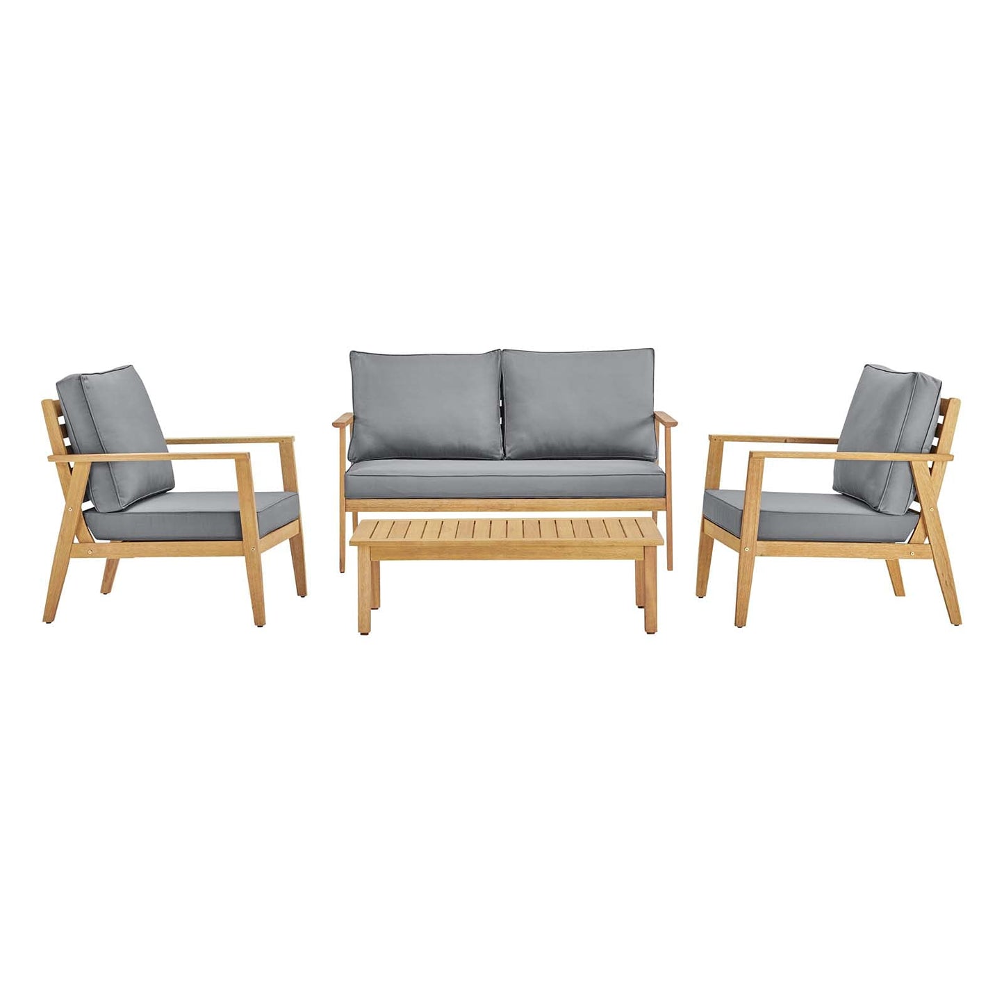 kitchen and dining room sets | CasaFoyer Syracuse Outdoor Patio Eucalyptus Wood 4 Piece Furniture Set | Modern Design | FSC Certified | Includes Armchairs, Loveseat, Coffee Table | casafoyer.myshopify.com