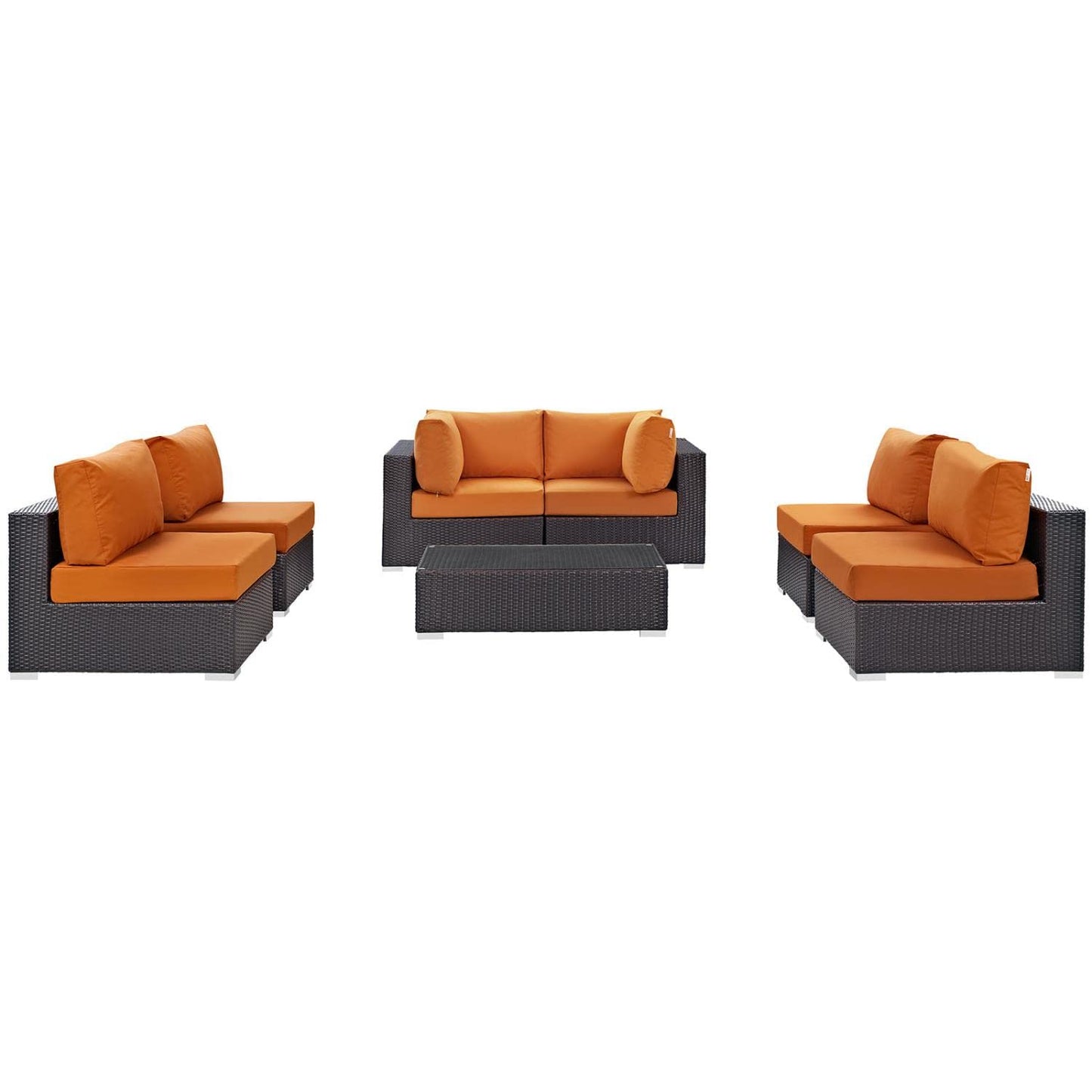 kitchen and dining room sets | CasaFoyer Convene Outdoor Sectional Set | Durable Rattan Weave | All-Weather Cushions | 7 Piece Patio Furniture Set | Espresso Orange | casafoyer.myshopify.com