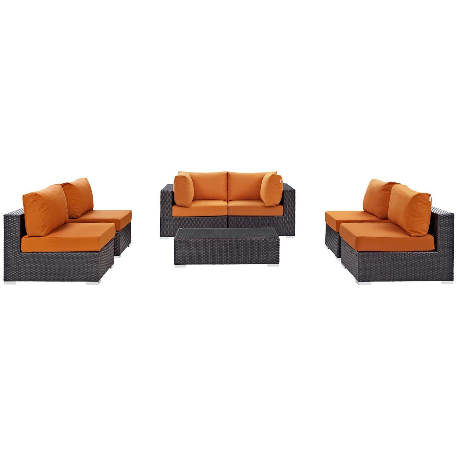 kitchen and dining room sets | CasaFoyer Convene Outdoor Sectional Set | Durable Rattan Weave | All-Weather Cushions | 7 Piece Patio Furniture Set | Espresso Orange | casafoyer.myshopify.com