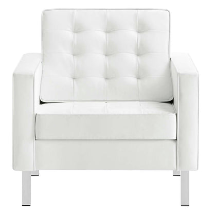 kitchen and dining room sets | CasaFoyer Loft Tufted Faux Leather Accent Armchair Set of 2 | Modern Design | Button Tufting | Stainless Steel Frame | Silver Legs | 300 lb Weight Capacity | casafoyer.myshopify.com