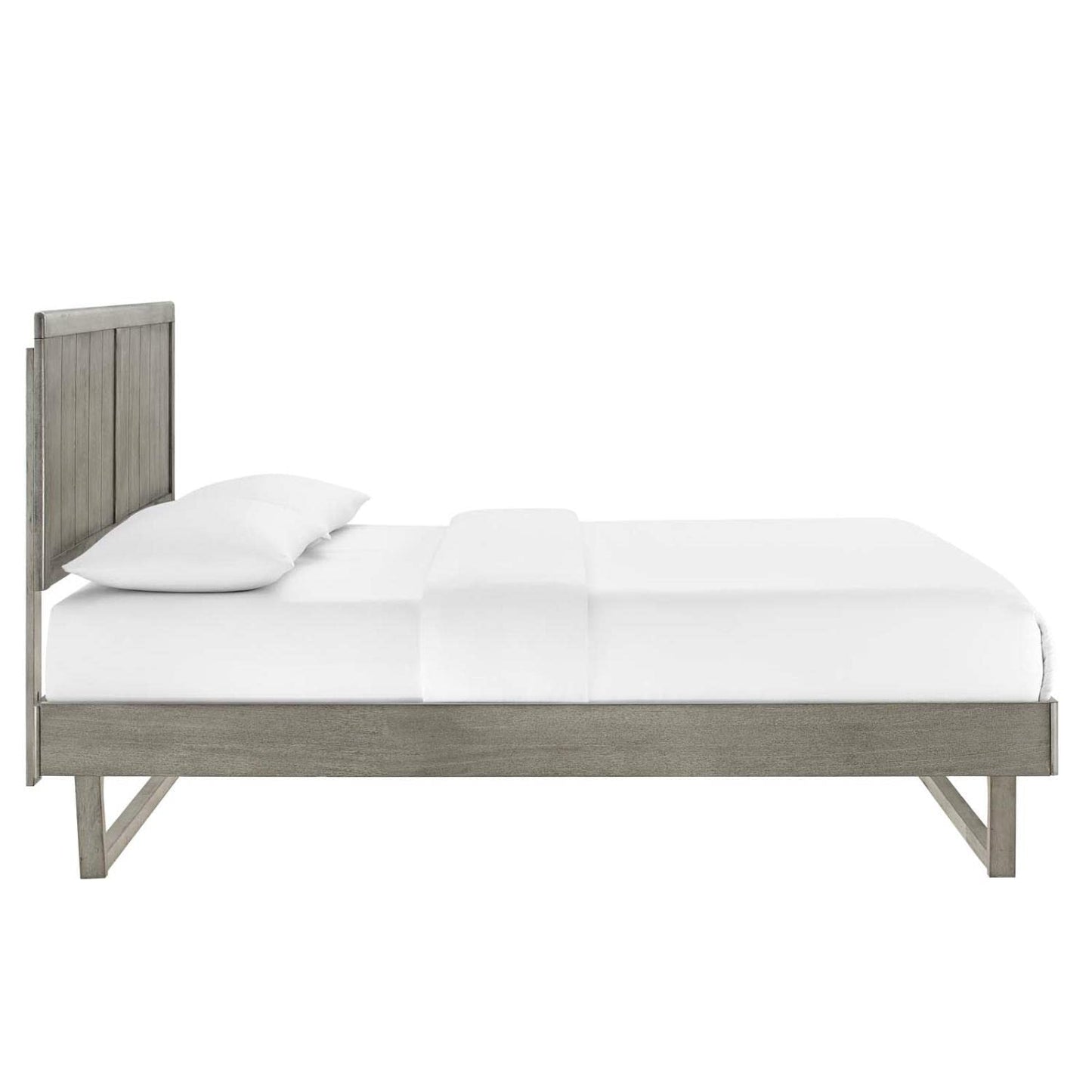 Bed | CasaFoyer Alana Wood King Platform Bed | Retro Allure, Mid-Century Design | Sturdy Construction, No Box Spring Needed | Gray | Includes Frame & Headboard | casafoyer.myshopify.com