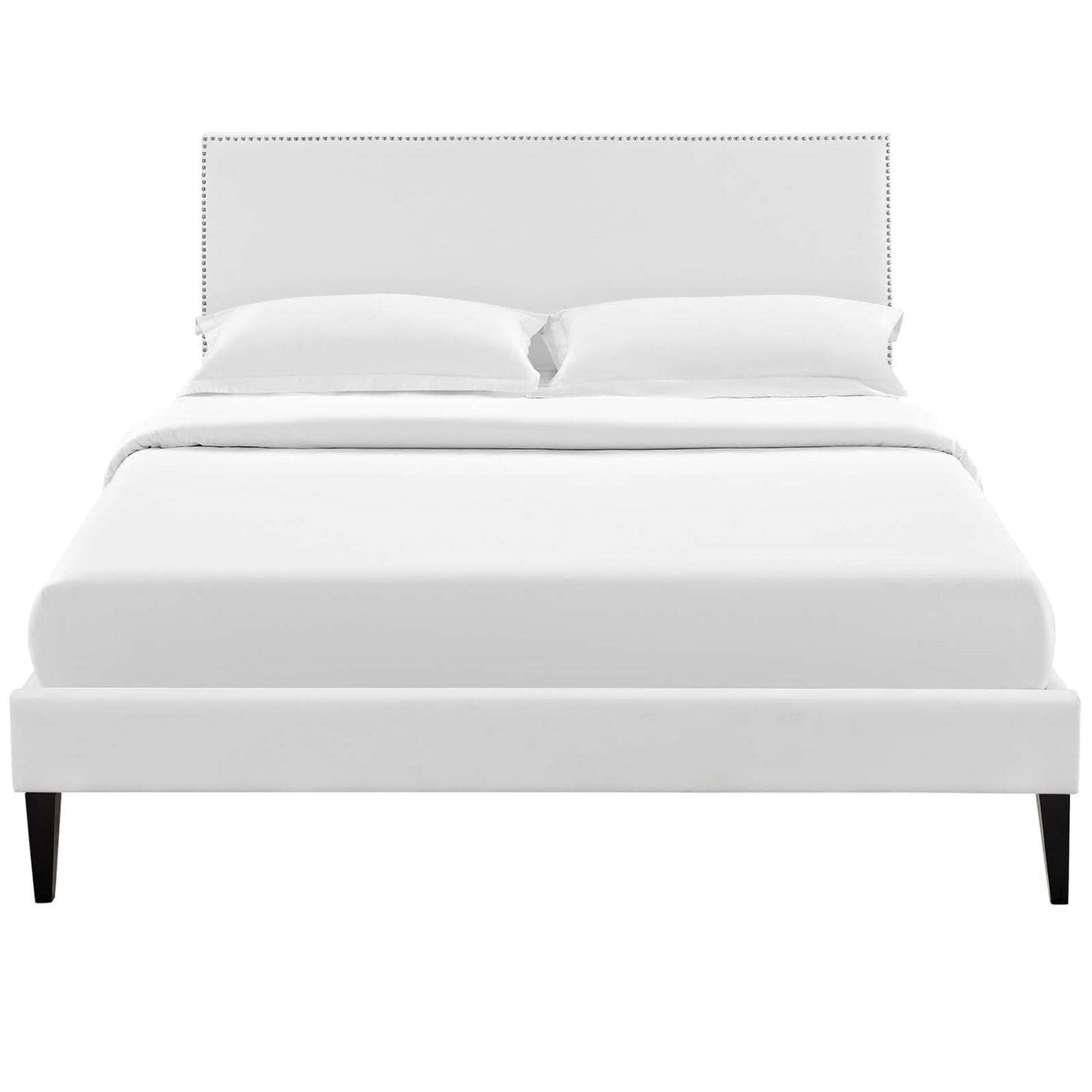bed frames | CasaFoyer Macie Platform Bed | Solid Wood Frame | Vinyl Upholstery | Tapered Legs | Ideal for Memory Foam Mattresses | Queen Size | White | casafoyer.myshopify.com