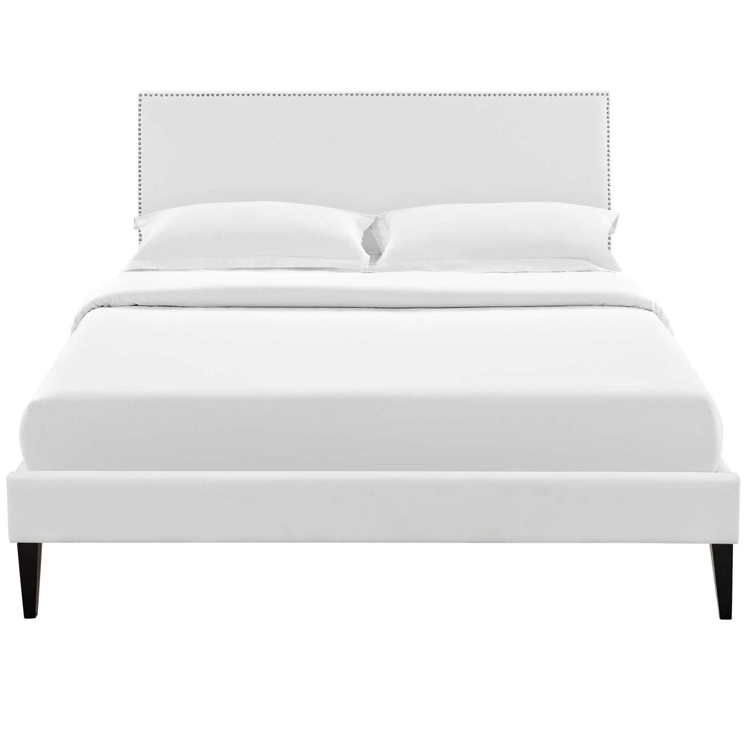 bed frames | CasaFoyer Macie Platform Bed | Solid Wood Frame | Vinyl Upholstery | Tapered Legs | Ideal for Memory Foam Mattresses | Queen Size | White | casafoyer.myshopify.com