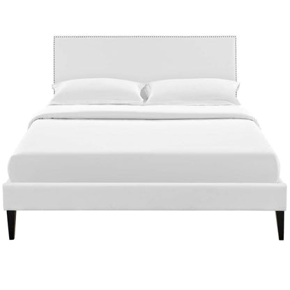 bed frames | CasaFoyer Macie Platform Bed | Solid Wood Frame | Vinyl Upholstery | Tapered Legs | Ideal for Memory Foam Mattresses | Queen Size | White | casafoyer.myshopify.com
