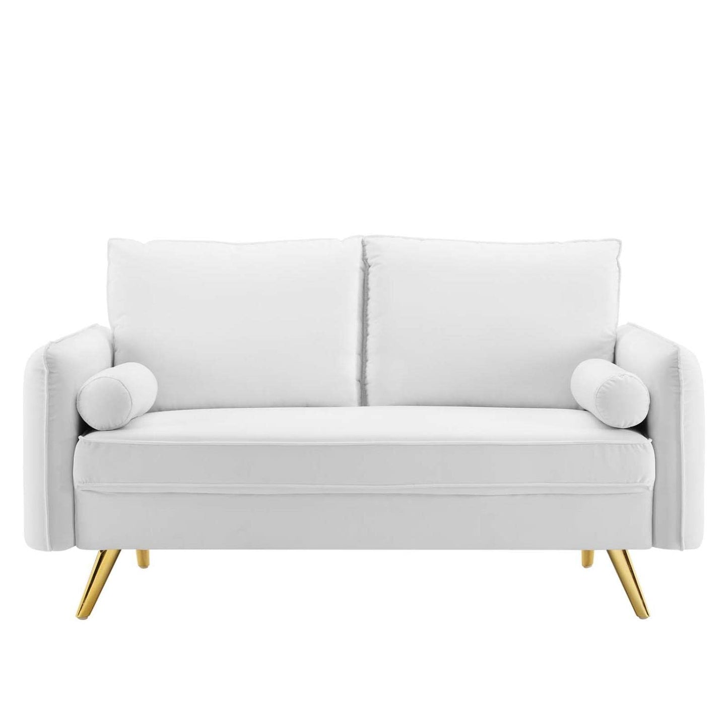 sofas | CasaFoyer Revive Upholstered Performance Velvet Loveseat | Comfortable Design | Stain-Resistant | Gold Legs | White | casafoyer.myshopify.com
