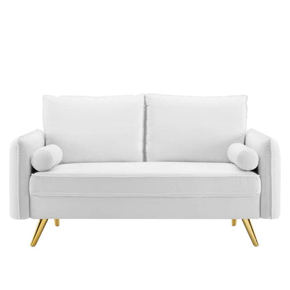 sofas | CasaFoyer Revive Upholstered Performance Velvet Loveseat | Comfortable Design | Stain-Resistant | Gold Legs | White | casafoyer.myshopify.com