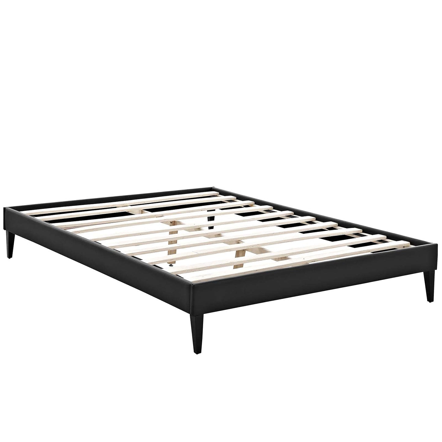 Bed | CasaFoyer  Tessie Platform Bed | Solid Wood Frame | Vinyl Upholstery | Tapered Legs | No Box Spring Needed | Compatible with Aveline Memory Foam Mattresses | Mid-Century Modern Design | Full Size | Black | casafoyer.myshopify.com