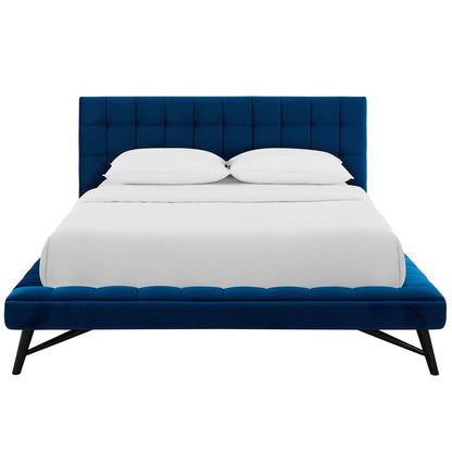 Bed | CasaFoyer Julia Queen Platform Bed | Sturdy Plywood Frame | Biscuit Tufted | Performance Velvet Upholstery | Wood Slat Support System | Navy | casafoyer.myshopify.com