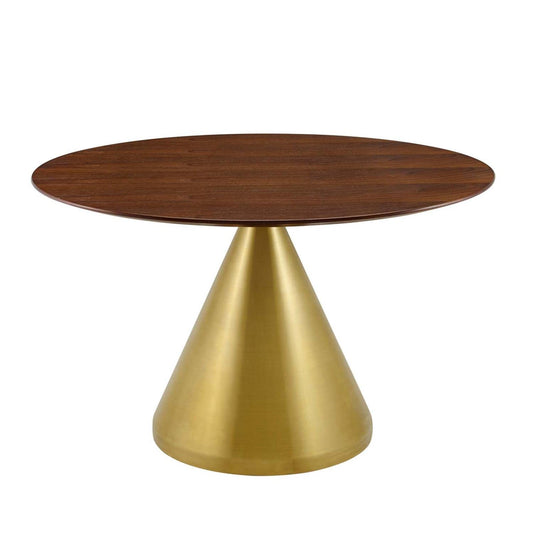 patio dining tables | CasaFoyer Tupelo 47 Dining Table | Modern Style | Mid-Century Design | Gold Metal Base | Wood Grain Veneer | Easy to Clean | Non-Marking Ring | Assembly Required | casafoyer.myshopify.com