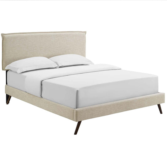 bed frames | CasaFoyer Amaris Platform Bed | Solid Wood Frame | Polyester Upholstery | Tapered Legs | Headboard | Memory Foam Compatible | Queen Size | Beige | casafoyer.myshopify.com