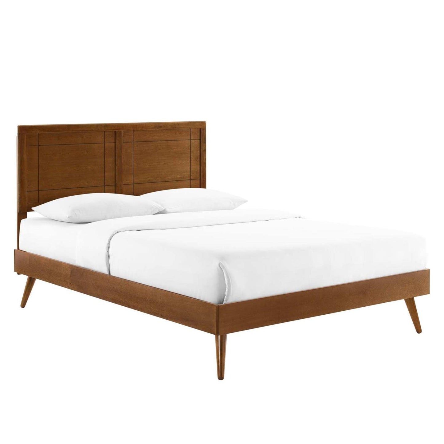 adjustable bed bases | CasaFoyer Marlee Wood Full Platform Bed | Retro Design | Window Pane Headboard | Durable Construction | No Box Spring Needed | Walnut Finish | casafoyer.myshopify.com