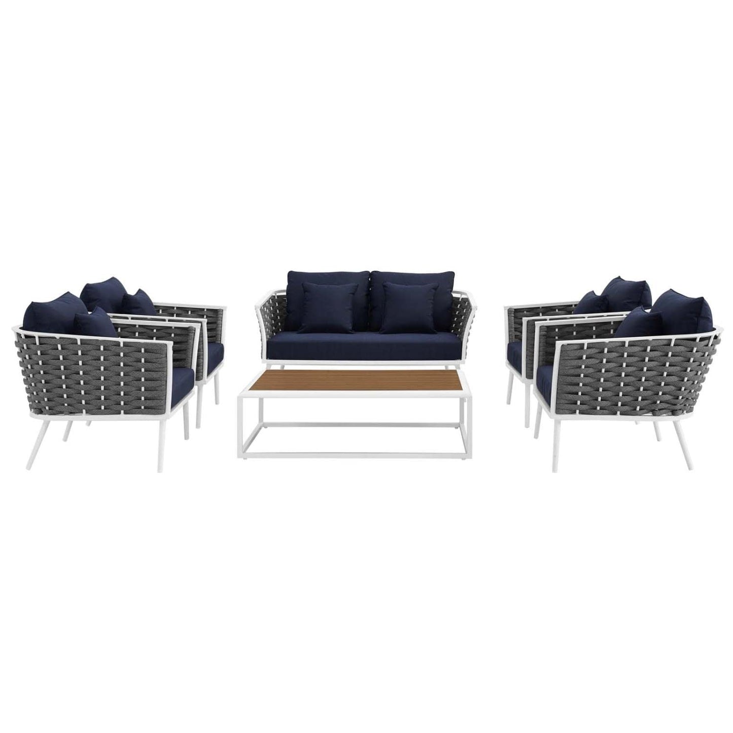 kitchen and dining room sets | CasaFoyer Stance Outdoor Collection | Modern Design | Aluminum Frame | Waterproof Cushions | 6 Piece Patio Set (White/Navy) | casafoyer.myshopify.com