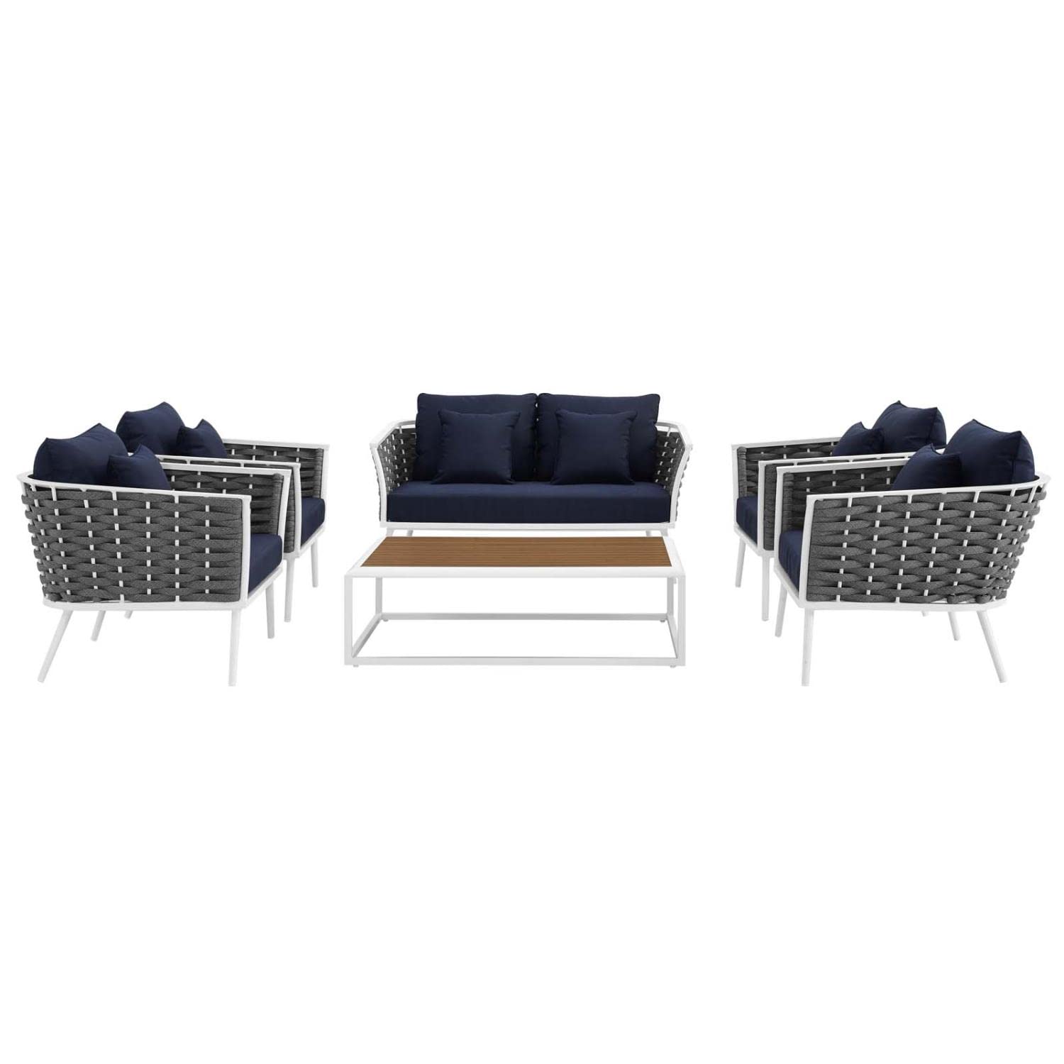 kitchen and dining room sets | CasaFoyer Stance Outdoor Collection | Modern Design | Aluminum Frame | Waterproof Cushions | 6 Piece Patio Set (White/Navy) | casafoyer.myshopify.com