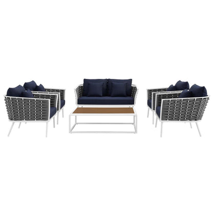 kitchen and dining room sets | CasaFoyer Stance Outdoor Collection | Modern Design | Aluminum Frame | Waterproof Cushions | 6 Piece Patio Set (White/Navy) | casafoyer.myshopify.com