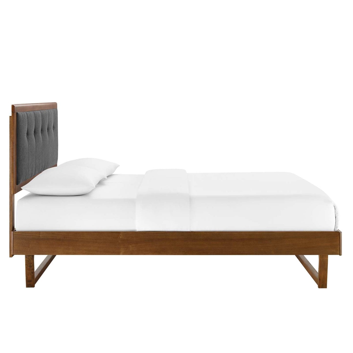 Bed | CasaFoyer Willow Tufted Wood King Platform Bed | Mid-Century Inspired | Button Tufted Headboard | Sturdy Construction | No Box Spring Needed | Walnut Charcoal | 601 lbs Weight Capacity | casafoyer.myshopify.com