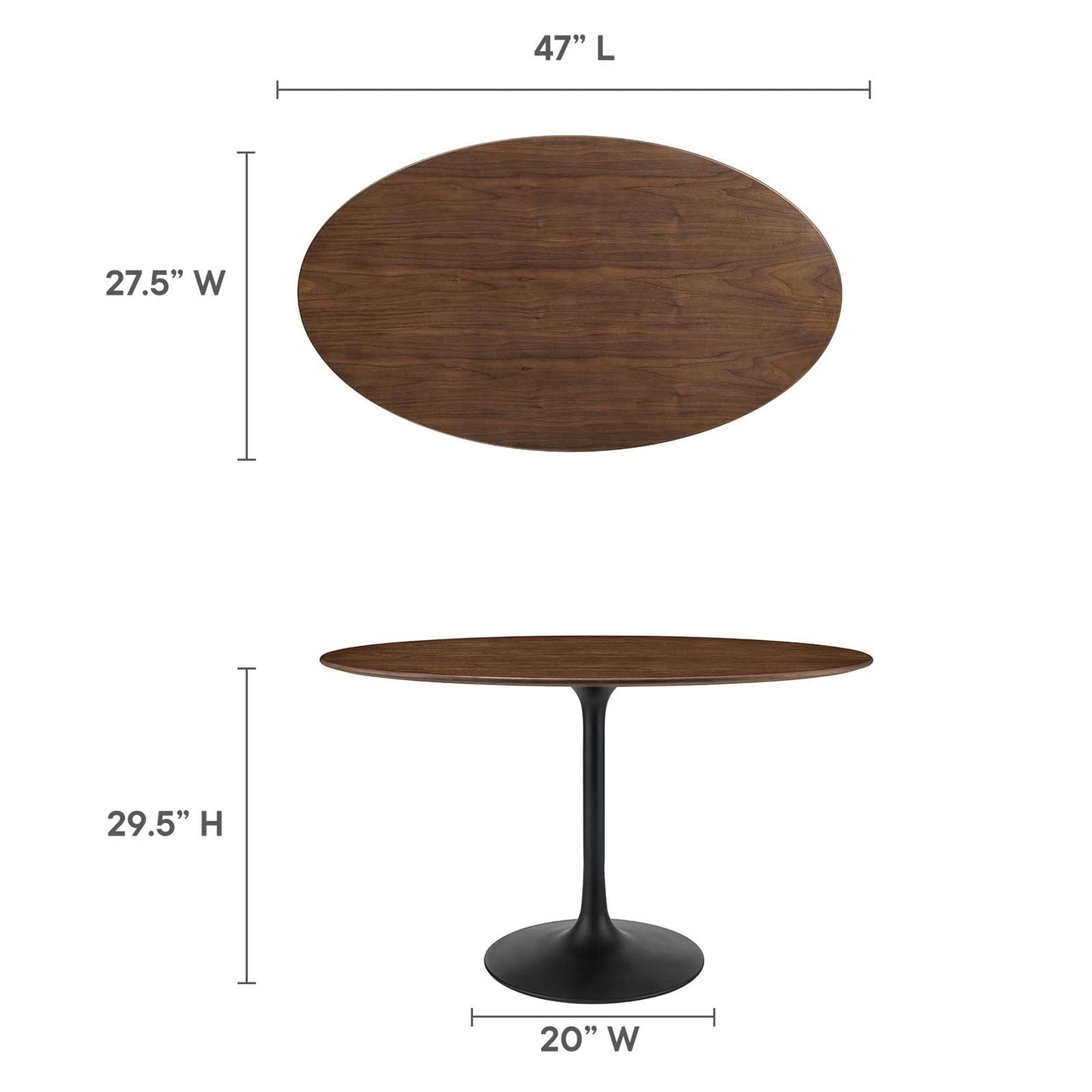 patio dining tables | CasaFoyer Lippa 48 Oval Walnut Dining Table | Timeless Modern Design | Walnut Veneer Top | Tapered Metal Base | casafoyer.myshopify.com