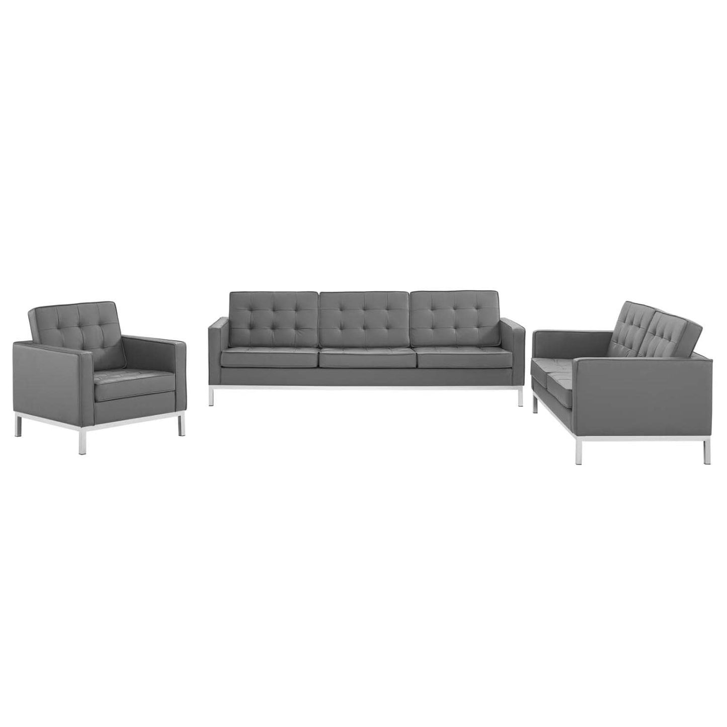 kitchen and dining room sets | CasaFoyer Loft Tufted Faux Leather Accent 3 Piece Set | Silver Gray | Sofa, Loveseat, Armchair | Modern Design | Button Tufting | Stainless Steel Frame | 900 lbs Weight Capacity | casafoyer.myshopify.com
