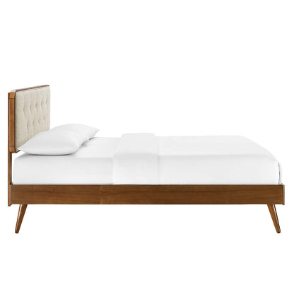 Bed | CasaFoyer Bridgette Tufted Wood King Platform Bed | Modern Retro Style | Button-Tufted Headboard | Sturdy Construction | No Box Spring Needed | Walnut Beige | casafoyer.myshopify.com