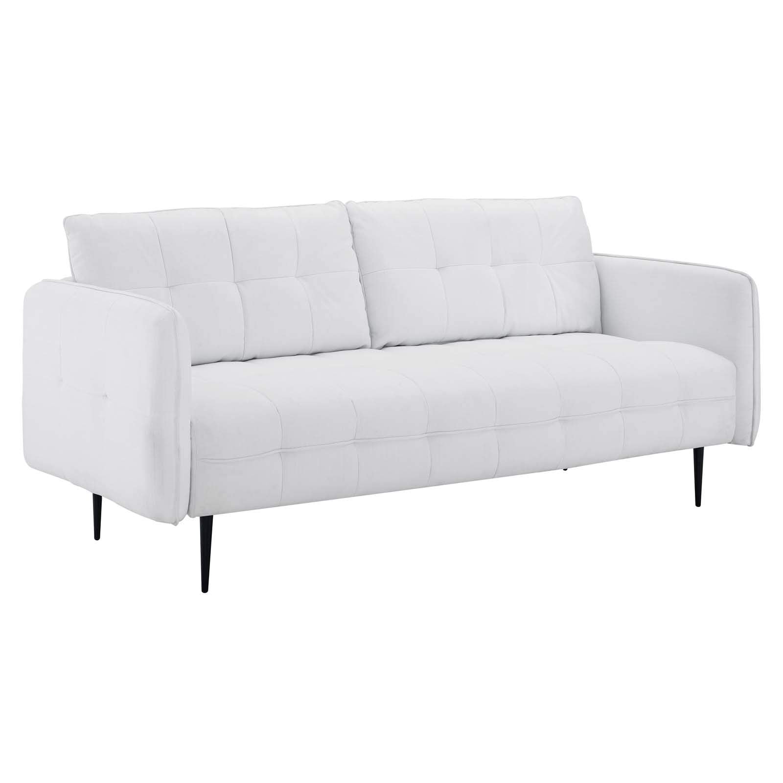 sofas | CasaFoyer Cameron Tufted Fabric Sofa | Contemporary Charm | Mid-Century Design | Soft Polyester | Foam Padding | Sinuous Spring Support | Solid Wood Frame | Black Metal Legs | Easy Assembly | 900 lbs Weight Capacity | casafoyer.myshopify.com