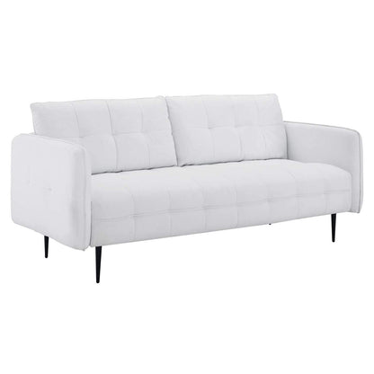 sofas | CasaFoyer Cameron Tufted Fabric Sofa | Contemporary Charm | Mid-Century Design | Soft Polyester | Foam Padding | Sinuous Spring Support | Solid Wood Frame | Black Metal Legs | Easy Assembly | 900 lbs Weight Capacity | casafoyer.myshopify.com