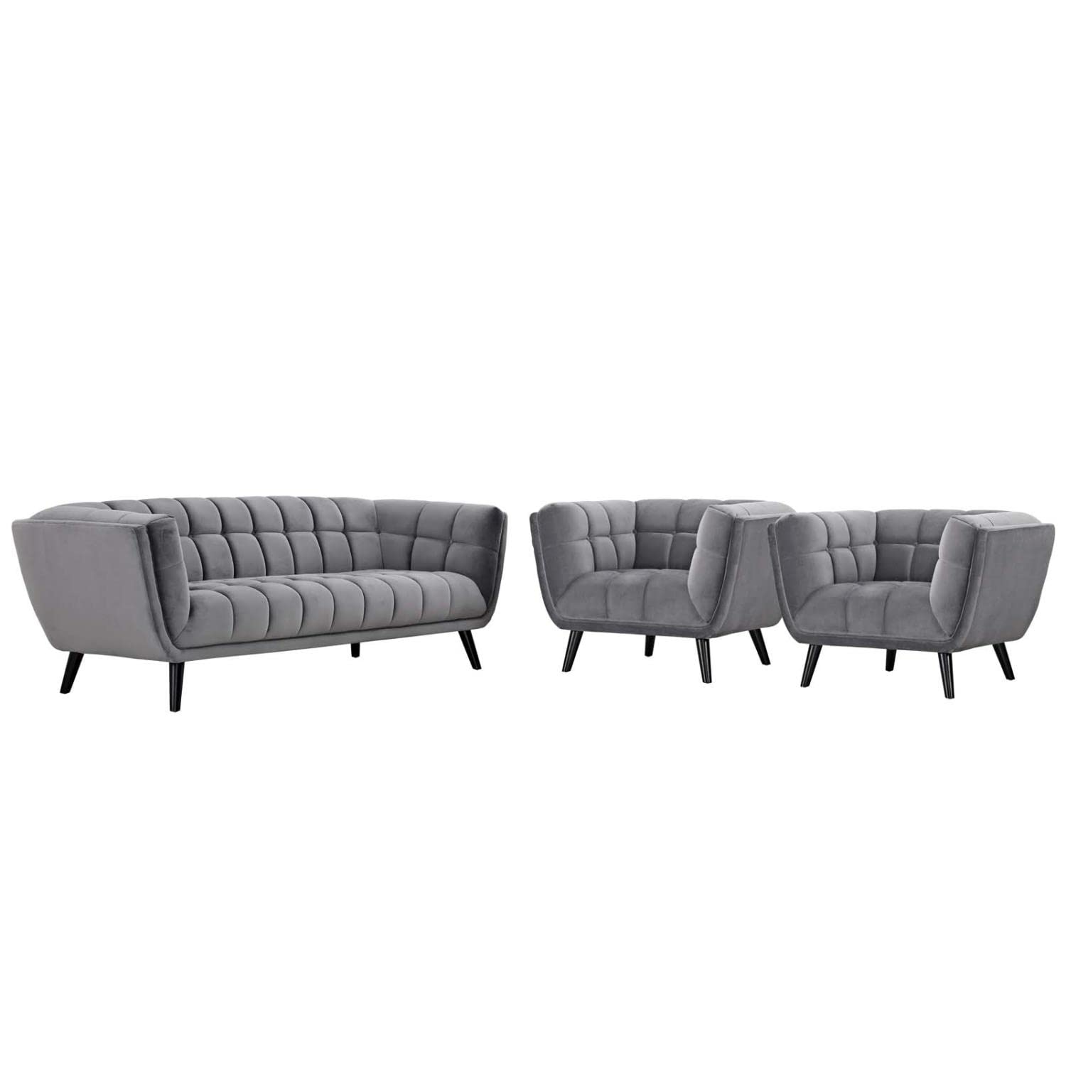 kitchen and dining room sets | CasaFoyer Bestow Performance Velvet Living Room Set | Luxurious Design | Stain-Resistant Upholstery | Comfortable Foam Padding | Button Tufting | Sturdy Wood Legs | Non-Marking Foot Caps | Ample Seating Space | Includes Sofa & Armchairs | Gray | casafoyer.myshopify.com