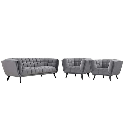 kitchen and dining room sets | CasaFoyer Bestow Performance Velvet Living Room Set | Luxurious Design | Stain-Resistant Upholstery | Comfortable Foam Padding | Button Tufting | Sturdy Wood Legs | Non-Marking Foot Caps | Ample Seating Space | Includes Sofa & Armchairs | Gray | casafoyer.myshopify.com