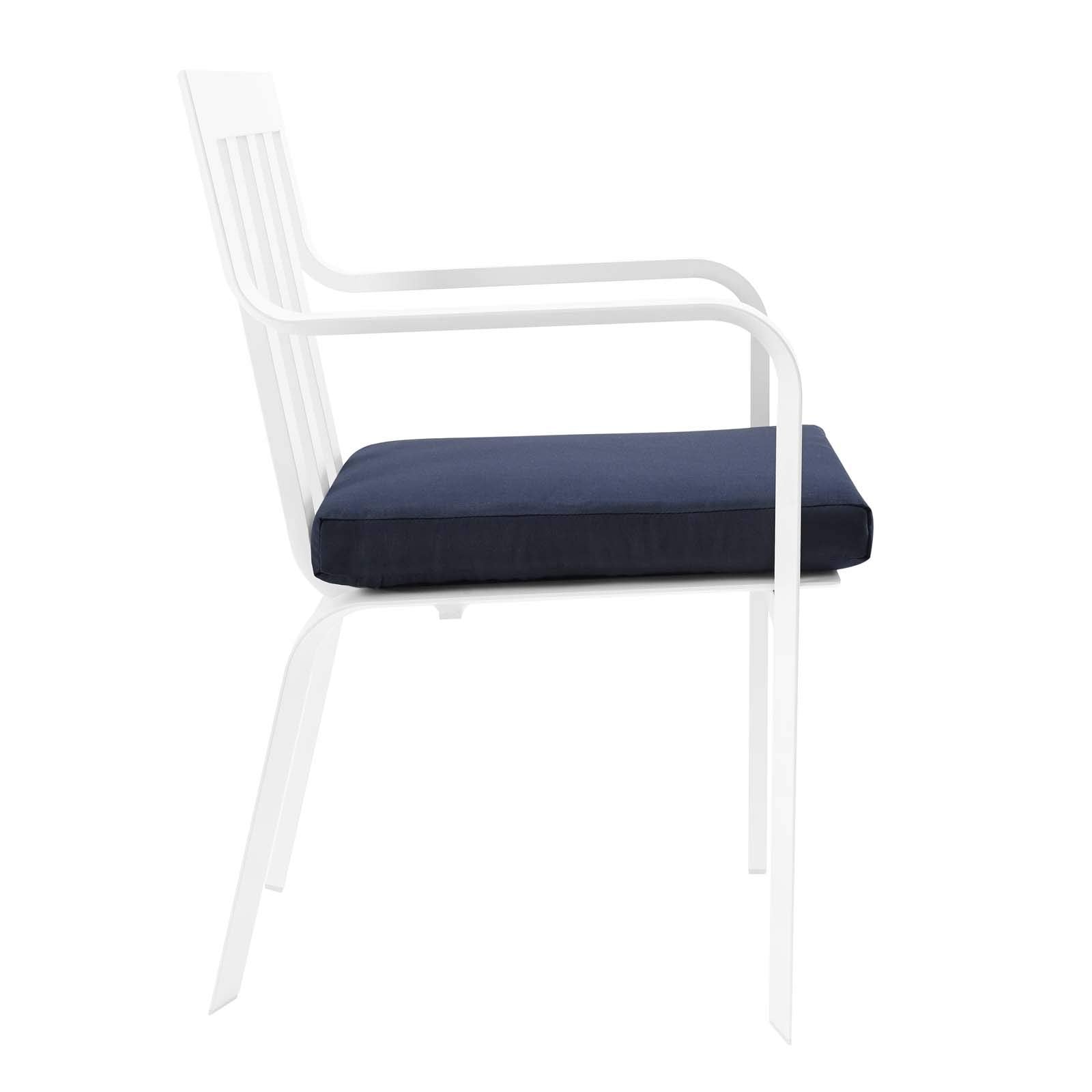 patio bistro sets | CasaFoyer Baxley Stackable Outdoor Patio Dining Armchair | Foam Padded | UV Resistant | Powder-Coated Aluminum Frame | White Navy | casafoyer.myshopify.com
