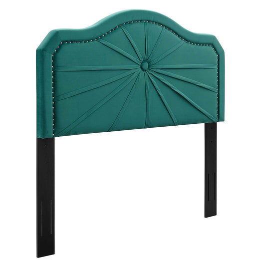 headboards | CasaFoyer Kristin Performance Velvet King/California King Headboard | Vintage Modern Charm | Glamorous Deco Style | Nailhead Trim | Pleated Design | Teal | casafoyer.myshopify.com