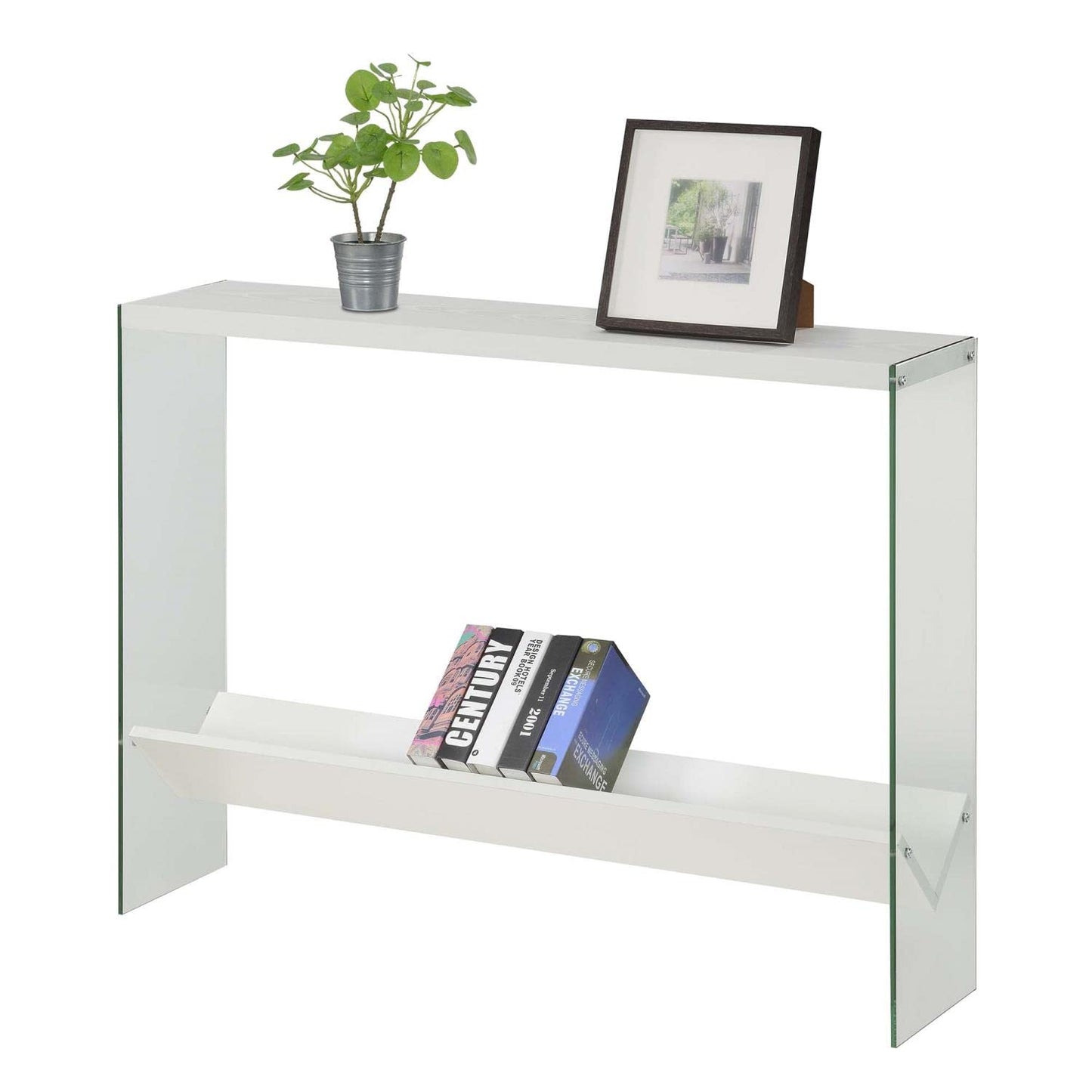 TABLE | Ergode SoHo V Console Table with Shelf | Contemporary Design | Glass Frame | Floating Shelves | Durable Honeycomb Particle Board | Easy to Maintain | casafoyer.myshopify.com