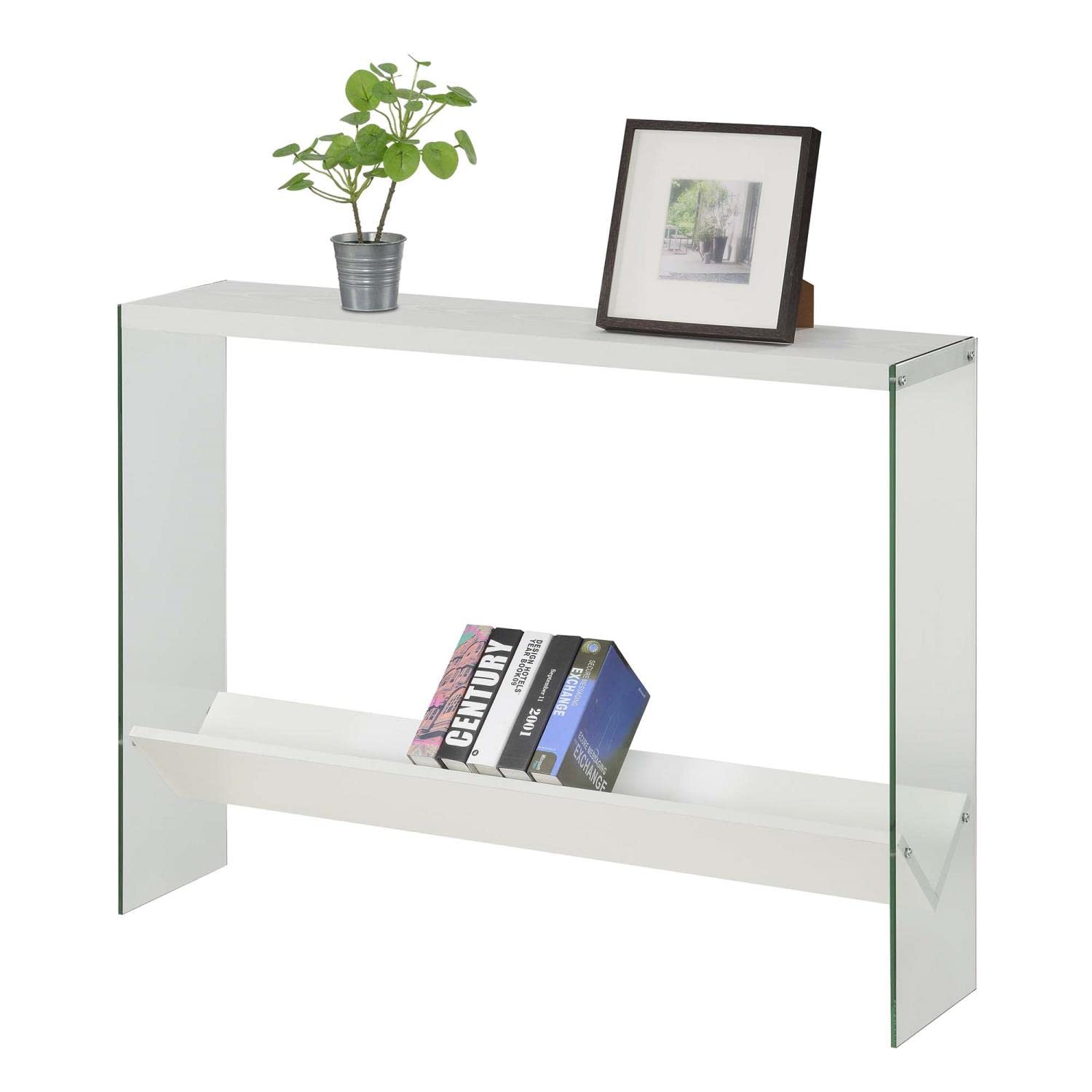 TABLE | Ergode SoHo V Console Table with Shelf | Contemporary Design | Glass Frame | Floating Shelves | Durable Honeycomb Particle Board | Easy to Maintain | casafoyer.myshopify.com