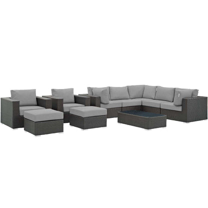 kitchen and dining room sets | CasaFoyer Sojourn Outdoor Patio Furniture Set | Sunbrella Cushions | Synthetic Rattan | UV Protection | Aluminum Frame | 10 Piece Sectional | casafoyer.myshopify.com