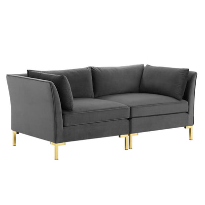 sofas | CasaFoyer Ardent Performance Velvet Loveseat | Vintage Modern Glam Deco Style | Luxurious Velvet Texture | French Piping | Configurable Sectional Sofa | Stain-Resistant | Comfortable Foam Padding | Gold Metal Legs | 440 lbs Weight Capacity | Gray | casafoyer.myshopify.com