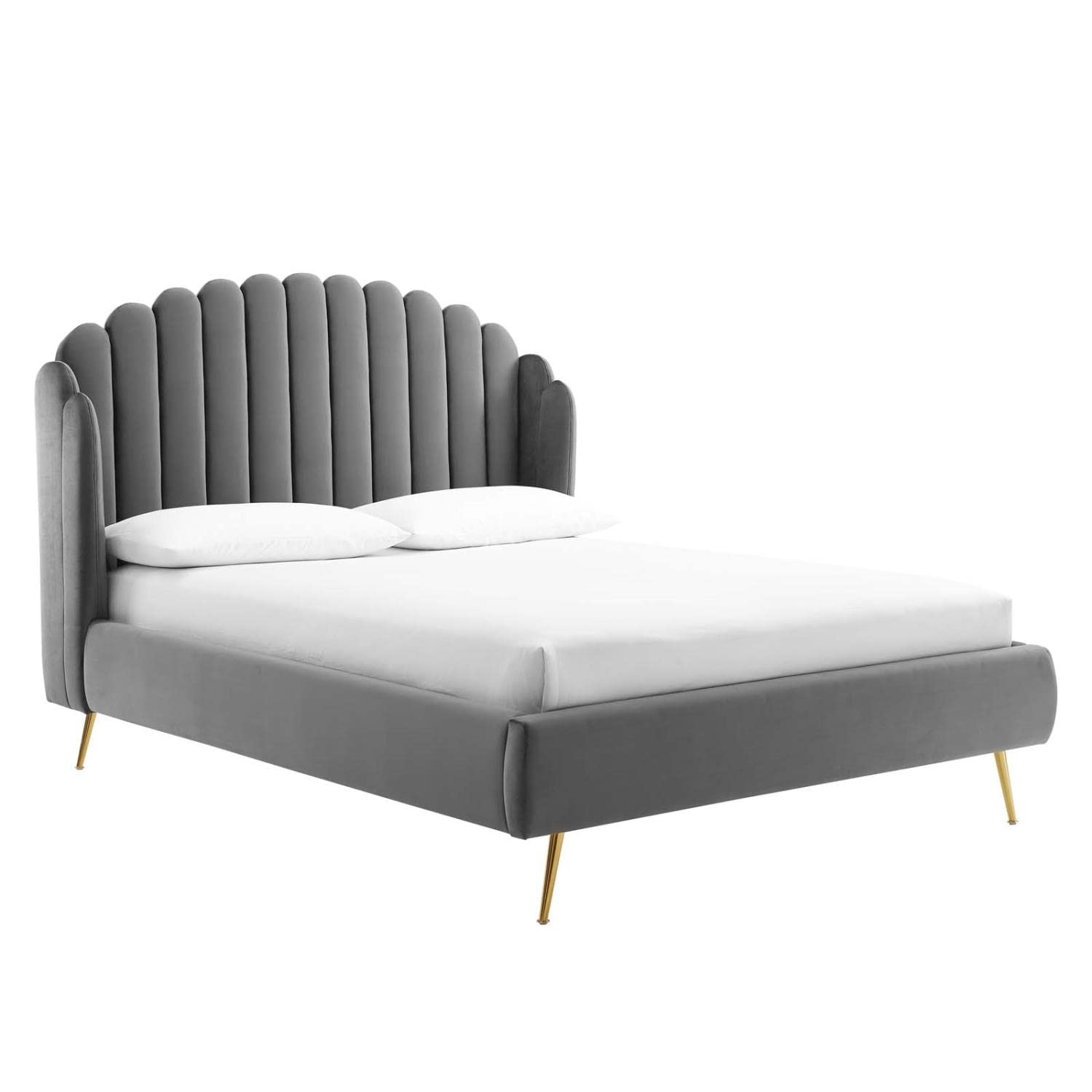 adjustable bed bases | CasaFoyer Lana Performance Velvet Queen Platform Bed | Wingback Tufted Design | Stain-Resistant Velvet | Gold Metal Legs | Wood Slat Support | casafoyer.myshopify.com