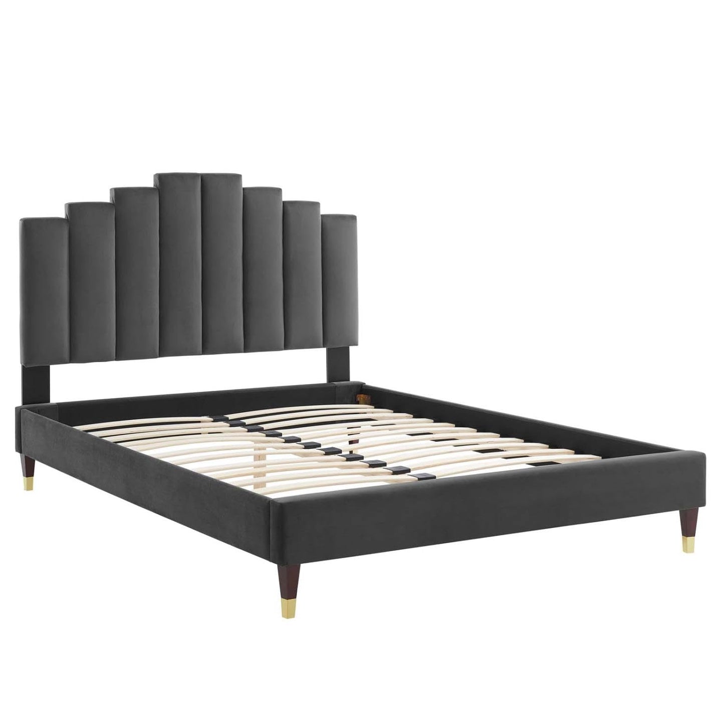 adjustable bed bases | CasaFoyer Elise Performance Velvet Queen Platform Bed | Glamorous Deco Style | Stain-Resistant Velvet Upholstery | Wood Legs with Gold Metal Sleeves | Memory Foam Compatible | 800 lbs Weight Capacity | casafoyer.myshopify.com